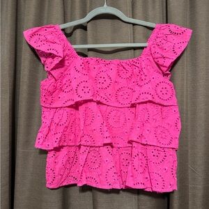 Available Pink Eyelet Ruffle Tank Top, Size S